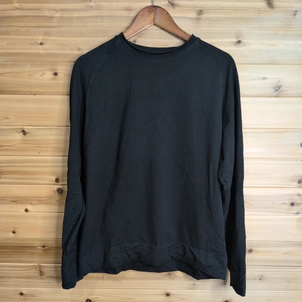 Ibex Mens Black Organic Cotton Merino Wool Blend Raglan Sweatshirt Large